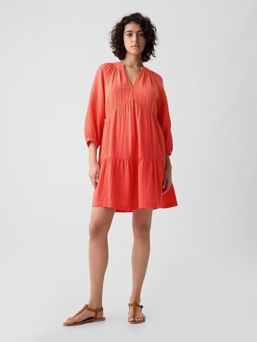 Crinkle Gauze Tiered Mini Dress